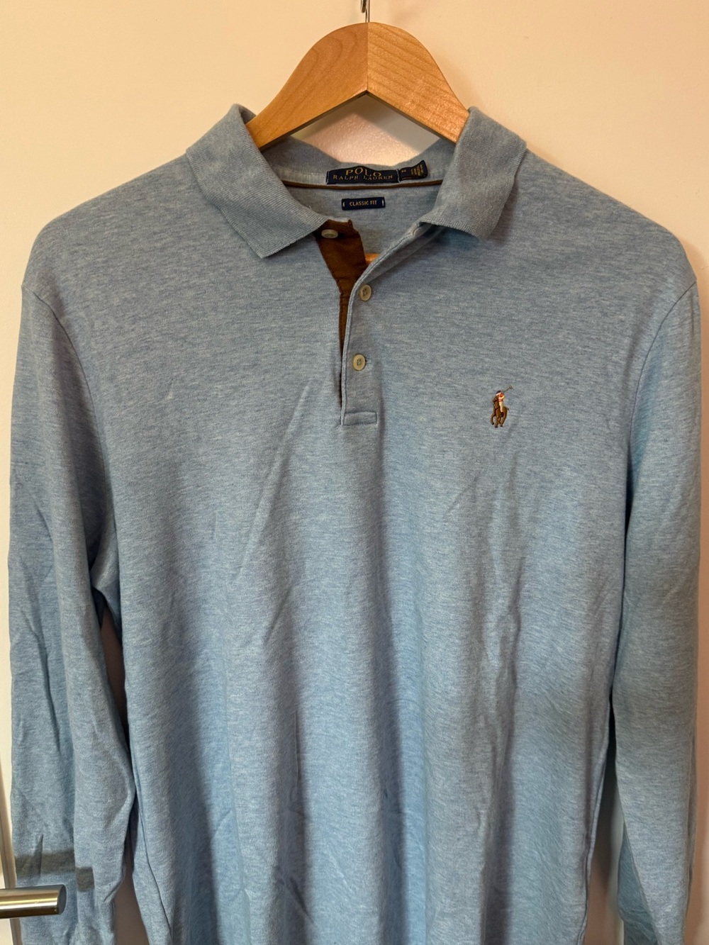 Ralph Lauren Light Blue Long-Sleeve Polo with Contrast Placket